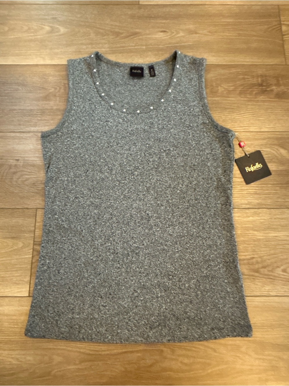 Rafaella Salt & Pepper Sweater Knit Shell Rhinestone Neck NWT M